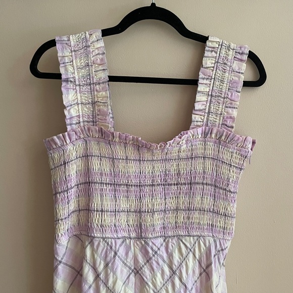 GANNI Seersucker Smocked Check Dress - Picture 5 of 10